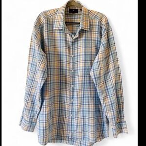 Toscano Men's Light Blue & Tan Plaid Button-Down Shirt